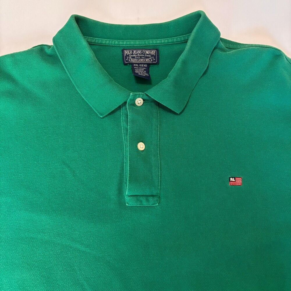 Ralph Lauren Polo Jeans Company Polo T-Shirt Men XXL Green Flag Embroidered Logo